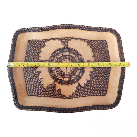 Primitive Wood Serving Tray Pyrography Burned Décor Plate Albania – Signed - Picture 9 of 11